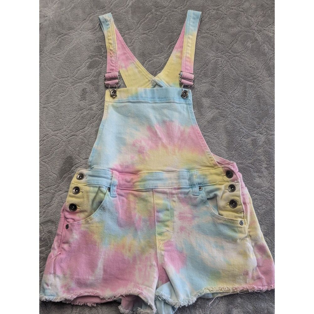 Blackheart Tie Dye Denim Short Overalls Womens Size 1 Pastel Festival Grunge